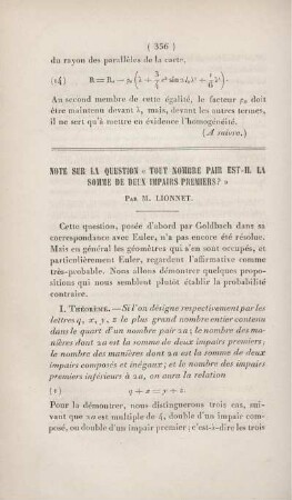 Note sur la question "tout nombre pair est-il la somme de deux impairs premiers?"