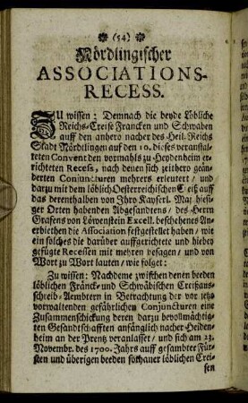 Nördlingischer Associations-Recess.