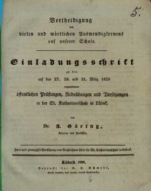 Vertheidigung des vielen und wörtlichen Auswendiglernens auf unserer Schule