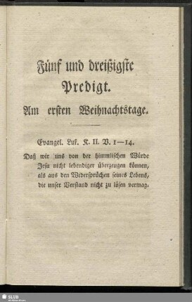 Fünf und dreißigste Predigt. Am ersten Weihnachtstage