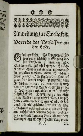 Anweisung zur Seeligkeit. Vorrede des Verfassers an den Leser.