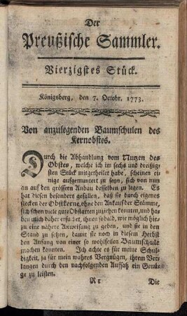 Vierzigstes Stück. Königsberg, den 7. Octobr. 1773.