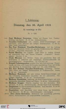 I. Auktionstag (Nr. 1-388)