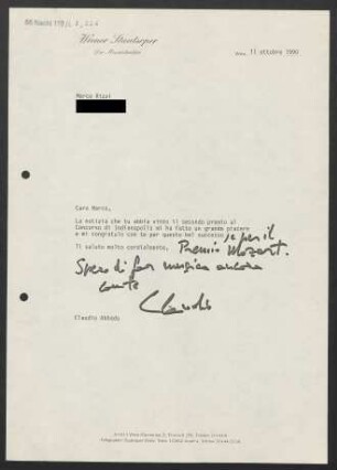 Brief an Marco Rizzi, 11.10.1990
