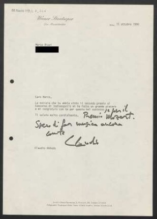 Brief an Marco Rizzi, 11.10.1990
