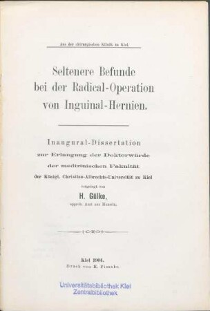Seltenere Befunde bei der Radical-Operation von Inguinal-Hernien