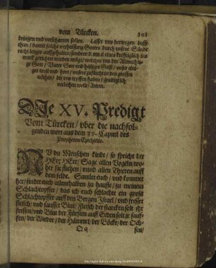 Die XV. Predigt Vom Türcken, uber die nachfolgenden wort aus dem 39. Capitel des Propheten Ezechielis