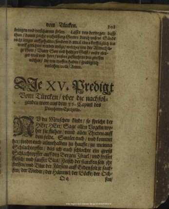 Die XV. Predigt Vom Türcken, uber die nachfolgenden wort aus dem 39. Capitel des Propheten Ezechielis
