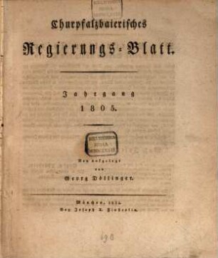 Churpfalzbaierisches Regierungsblatt. 1805