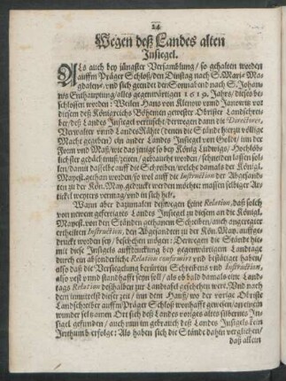 Wegen deß Landes alten Insiegel.