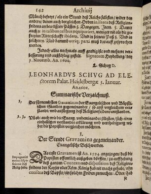 142-148, Leinhardus Schug ad Electorem [...] 5. Januar. An. 1601.