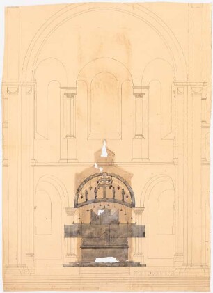 Unzugeordnete Altäre, Kircheneinrichtung, Skulpturen und Ornamente: Ansicht einer Apsis mit Altar 1:20