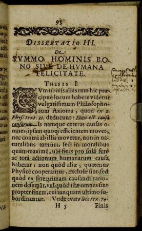 Dissertatio III. De Summo Hominis Bono Sive De Humana Felicitate.