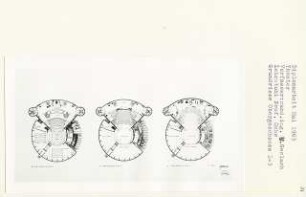 Theater, Bremen-Ostertor (Diplomarbeit bei Karl Wilhelm Ochs): Grundrisse 1. - 3. Obergeschoss 1:200