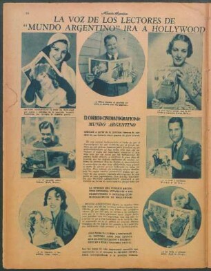 La voz de los lectores de "Mundo Argentino" ira a Hollywood [Fotografías[ : El correo cinematográfico de Mundo Argentino