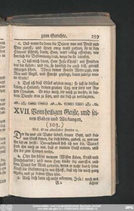 XVII. Vom heiligen Geiste, und seinen Gaben und Wirkungen.