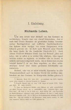 Richard von San Germano und die ältere Redaktion seiner Chronik : I. Teil