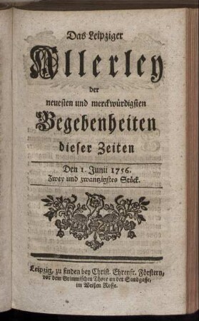 Den 1. Junii 1756. Zwey und zwantzigstes Stück.