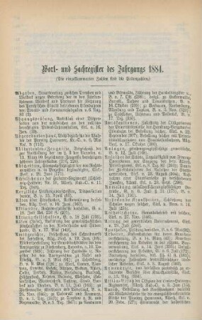 Wort- und Sachregister des Jahrgangs 1884