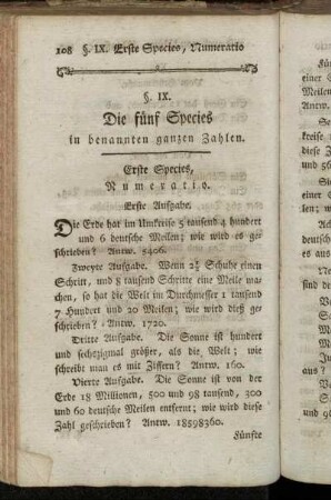 §. IX. Die fünf Species in benannten ganzen Zahlen.