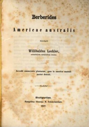 Berberides Americae australis : Accedit enumeratio plantarum, quas in America australi auctor detexit