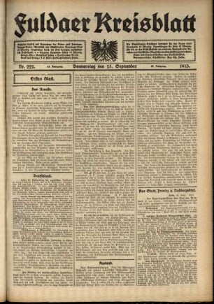 Erste Ausgabe vom Donnerstag, den 25. September 1913.
