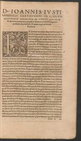 D. Ioannis Iusti ... In Librum Secundum Pharetrae Divini Amoris ... Praefatio.