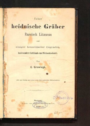 Über heidnische Gräber Russisch Litauens und einiger benachbarter Gegenden, insbesondere Lettlands und Weissrusslands