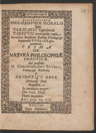 1: De Natura Philosophiae Practicae
