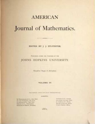 American journal of mathematics. 4. 1881