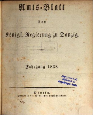 Amtsblatt der Regierung zu Danzig. 1838