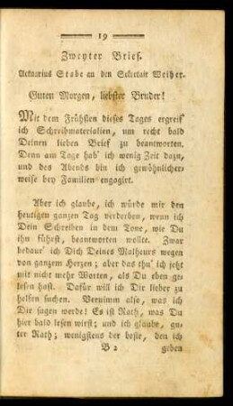 Zweyter Brief. Actuarius Stabe an den Sekretair Weiher.