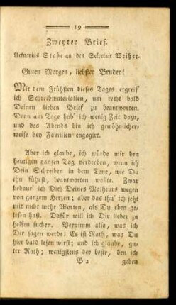 Zweyter Brief. Actuarius Stabe an den Sekretair Weiher.