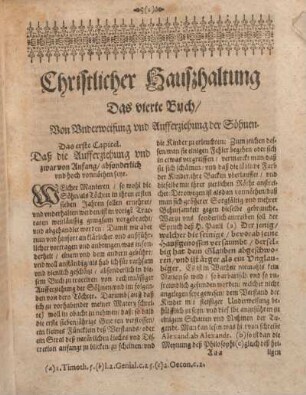 Christlicher Haußhaltung Das vierte Buch, Von Underweisung vnd Aufferziehung der Söhnen.