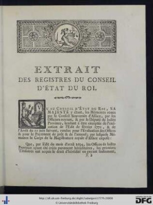 Extrait des Registres Du Conseil D'Etat Du Roi.