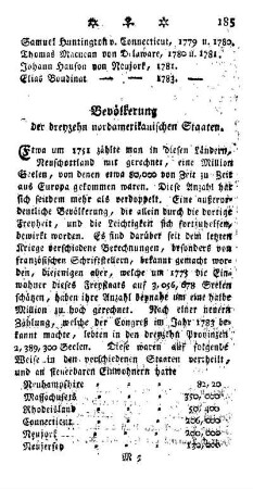 Bevölkerung der dreyzehn nordamerikanischen Staaten.