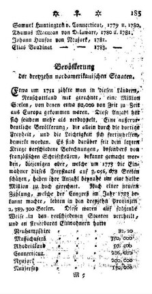 Bevölkerung der dreyzehn nordamerikanischen Staaten.
