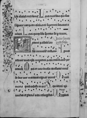 Graduale (Benediktinerhandschrift) — Initiale V (ictime paschali laudes) mit der Auferstehung, Folio 241verso