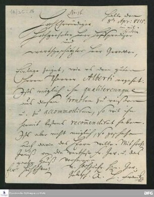 Brief von August Hermann Francke an Ernst Christian Philippi.