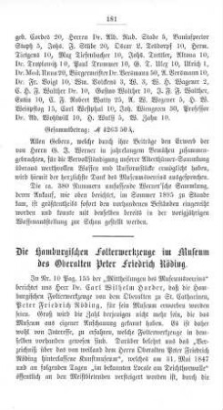 Die Hamburgischen Folterwerkzeuge im Museum des Oberalten Peter Friedrich Röding.