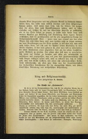 Krieg und Religionsunterricht : IV. die Macht der "Heimwerte" ; [Fortsetzung]