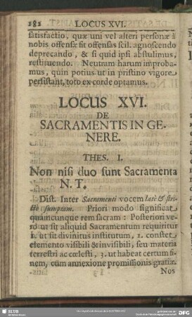 Locus XVI. De Sacramentis In Genere