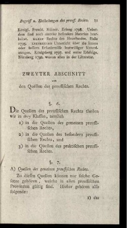 Zweyter Abschnitt. Von den Quellen des preussischen Rechts.