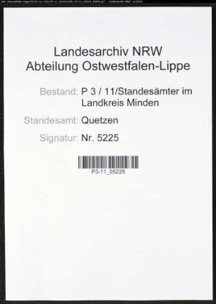 Sterberegister Standesamt Quetzen