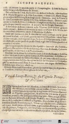 [Vita de Iacopo Barozzi da Vignola Pittore, & Architetto – Vita di Francesco Trabaldese, Pittore]