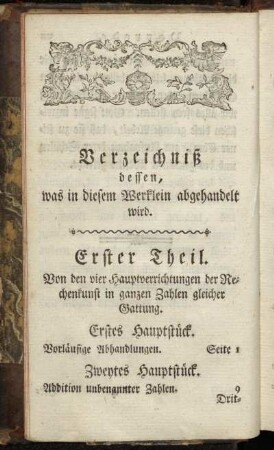 Verzeichniß dessen, was in diesem Werklein abgehandelt wird.