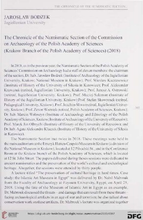 The Chronicle of the Numismatic Section of the Commission on Archaeology of the Polish Academy od Sciences (Krakow Branch of the Polish Academy of Sciences) (2018)