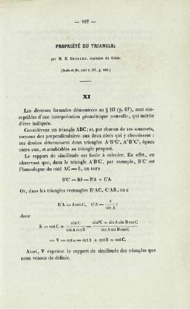Propriété du triangle.