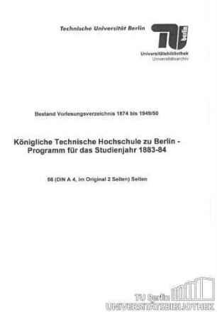 Programm für das Studienjahr 1883-1884