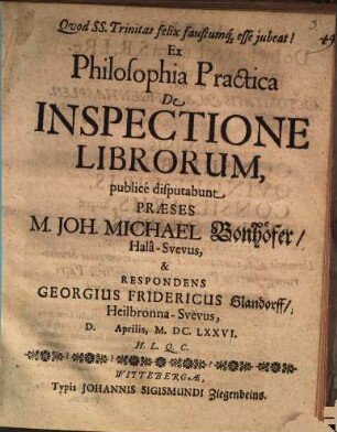 Ex philosophia practica, de inspectione librorum
